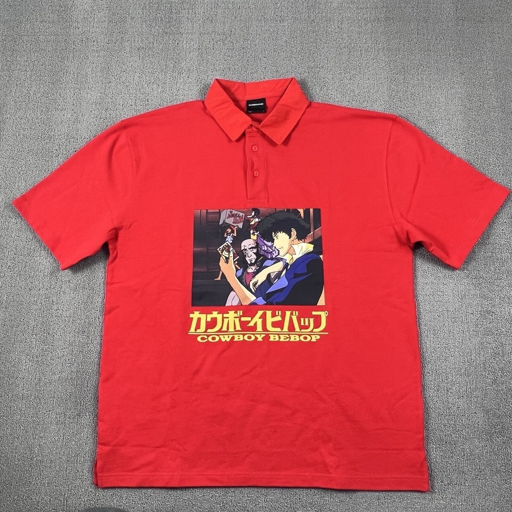 Cowboy Bebop Polo Shirt Adult Large Red Dumbgood Short Sleeve Anime Men's